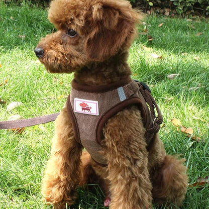 FEimaX Dog Harness and Leash Set, No Pull Reflective Adjustable Pet Harnesses for Puppy Kitten Soft Corduroy Chest Harness for Small Medium Dogs and Cats Easy Control Vest for Outdoor Walking