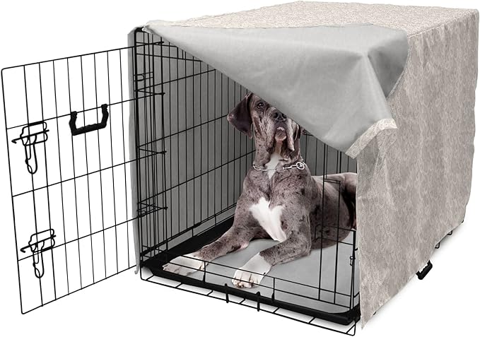 Lunarable Cream Dog Crate Cover, Old Lace Design with Soothing Color Scheme Vintage Style Classical Inspired Image, Easy to Use Pet Kennel Cover for Medium Large Dogs, 48 Inch, Cream Tan