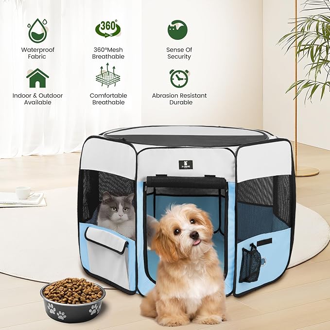 X-ZONE PET Portable Foldable Pet Dog Cat Playpen Crates Kennel/Premium 600D Oxford Cloth,Removable Zipper Top, Indoor and Outdoor Use (XL, Blue)