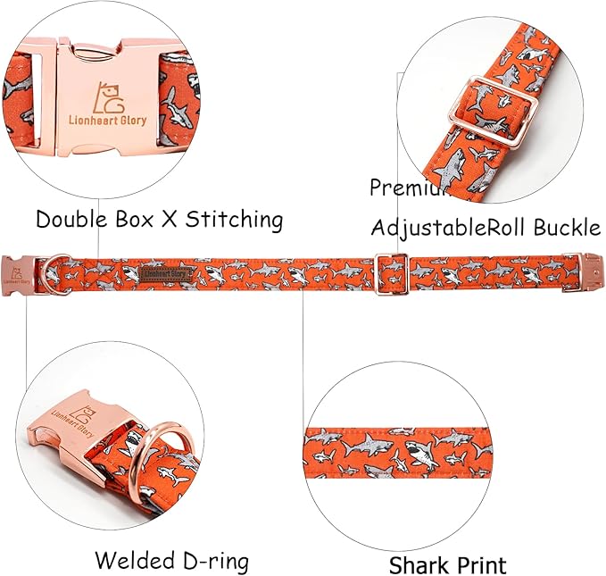 Lionheart glory Dog Collar Shark Print Dog Collar Girl or Boy Dog Collar Pet Gift Adjustable Dog Collar for Medium Dog