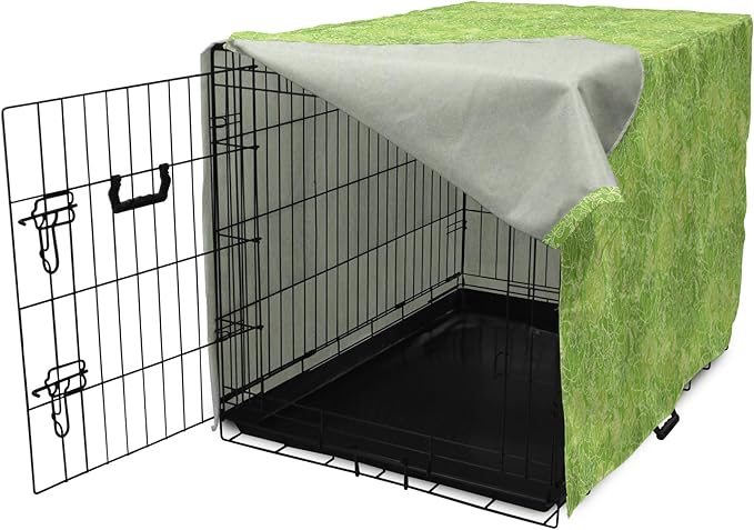 Lunarable Green Dog Crate Cover, Line Art Style Flourish Pattern on Green Tone Backdrop Ornate Victorian, Easy to Use Pet Kennel Cover for Small Dogs Puppies Kittens, 22 Inch, Apple Green Pale Yellow