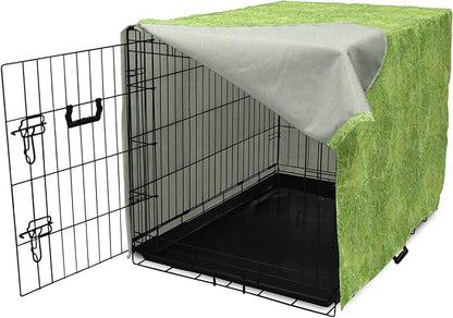 Lunarable Green Dog Crate Cover, Line Art Style Flourish Pattern on Green Tone Backdrop Ornate Victorian, Easy to Use Pet Kennel Cover for Small Dogs Puppies Kittens, 22 Inch, Apple Green Pale Yellow