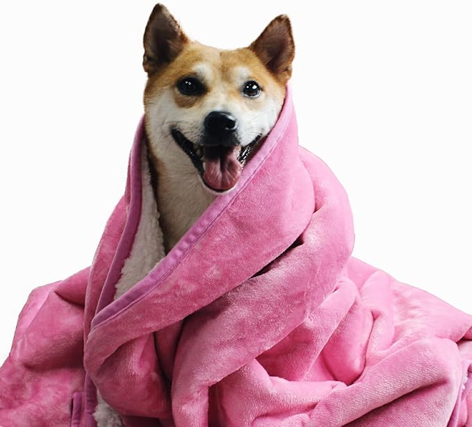 Bucephalus Waterproof Dog Blanket, Thick Reversible Soft Pet Blankets for Couch Bed Protection, Pee Proof Sherpa Fleece Blanket for Small Medium Large Dogs Puppy Cats Washable (Pink,50"×60")