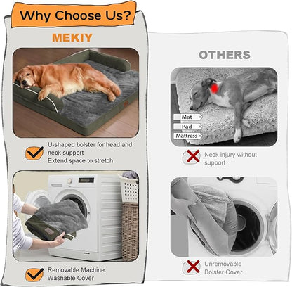 Large Dog Bed Orthopedic Washable - Beds Bolster Pet - XL Large Big Dogs - Memory Foam - Couch Sofa Bed- Waterproof with Removable Cover - Dark Green Dog Bed