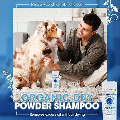 Sit. Stay. Forever. Natural, Dry Powder Shampoo for Dogs & Cats, Organic, Non-Toxic, Hypoallergenic Dog Deodorizer Powder, Anti-Itch & Odor Control, Easy No-Rinse Formula, Safe for Sensitive Skin