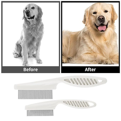 Pet Hair Comb Tear Stain Removal,2 Pack Multifunctional Pets Grooming Comb Kit 2 in 1 Dog Combs Stainless Grooming Massage Dual-Sided Comb for Knots Crust Floating Hair Tangle Fleas(White)