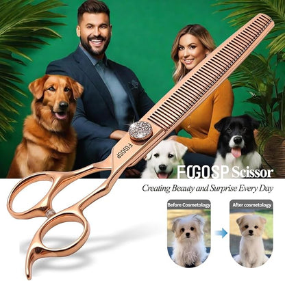 Rose Gold Titanium Thinning Shears for Dogs 50 Teeth 7.5'' Professional Blending Thinner Scissors for Dog Poodle Pet Japanese 440C Sharp and Durable Right Handed(7.5,Thinner)