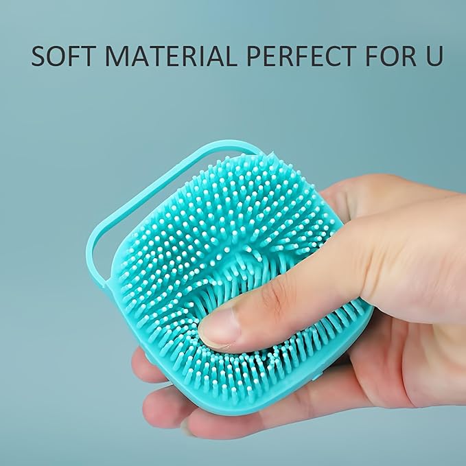 Bath Brush Scrubber Soft Silicone Pet Shower Grooming Shampoo Massage Dispenser For Short Long Haired Dogs And Cats (Blue+Pink)