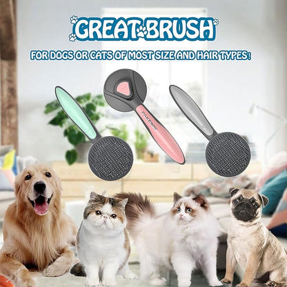 Self Cleaning Brush for Cats Dogs Grooming Brush Slicker Brush Remove Loose Hair Massage Comb Round Beads Bristles Particularly for Furry Pets (PINK) (GZ001)