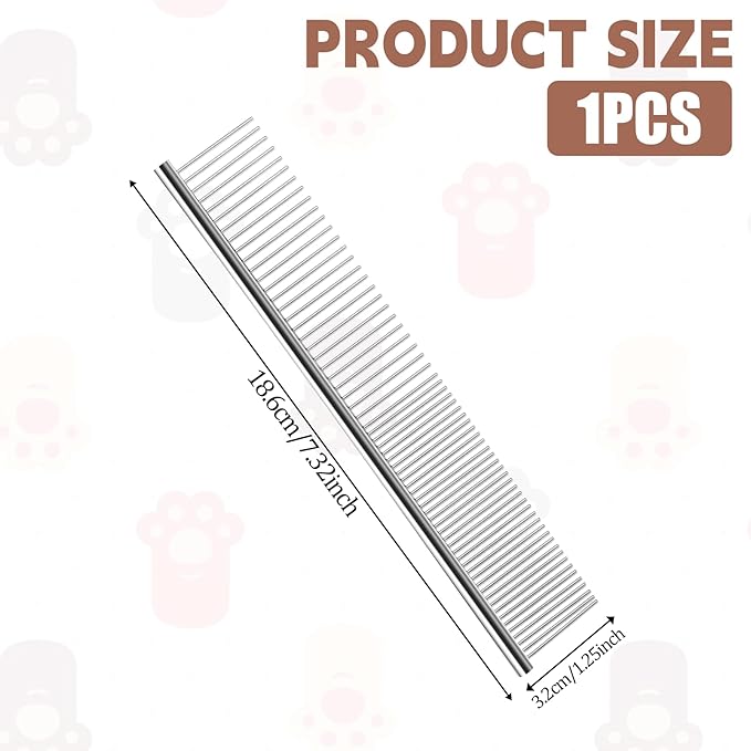 Stainless Steel Pet Grooming Comb with Rounded Ends, Metal Dog Combs for Grooming Matting Professional Dog Groomings Comb Detangler Deshedding Brush for Long Short Haired Dogs and Cats (7.4 Inches)