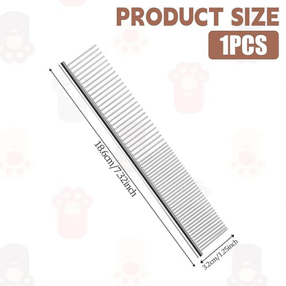 Stainless Steel Pet Grooming Comb with Rounded Ends, Metal Dog Combs for Grooming Matting Professional Dog Groomings Comb Detangler Deshedding Brush for Long Short Haired Dogs and Cats (7.4 Inches)