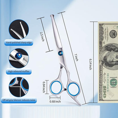 Professional Dog Grooming Scissors Kit with Round Tip Pet Grooming Scissors Kit-Straight & Thinning & Curved Pet Trimming Cutting Shears & Comb Set for Dog & Cat Grooming