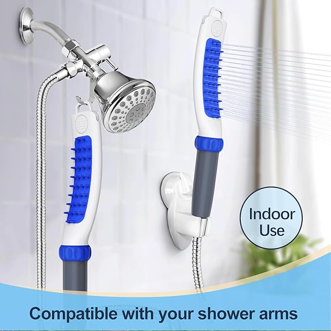 Dog Shower Attachment, Rubber Dog Grooming Bath Brush for Long & Short Haired Dogs and Cats, Pet Hair Scrubber For Washing, Deshedding, Massage, Stainless Steel Shower Hose
