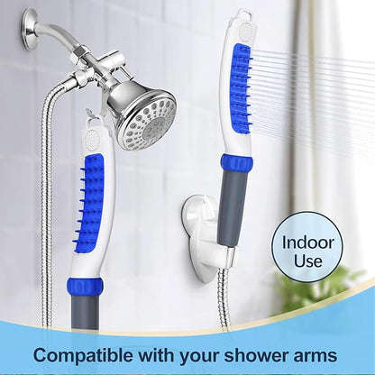 Dog Shower Attachment, Rubber Dog Grooming Bath Brush for Long & Short Haired Dogs and Cats, Pet Hair Scrubber For Washing, Deshedding, Massage, Stainless Steel Shower Hose