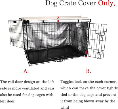 Senmortar Double Door Dog Crate Cover Wire Dog Cage Cover Waterproof Durable Lightweight 420D Polyester for Pet Crates Beige 36 inches