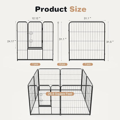 Heavy-Duty Iron Dog Playpen – 8 Panel 32” Durable, Rust-Resistant Pet Fence for Indoor & Outdoor Use, Secure & Spacious Pet Play Area for Dogs, Puppies & Small Animals
