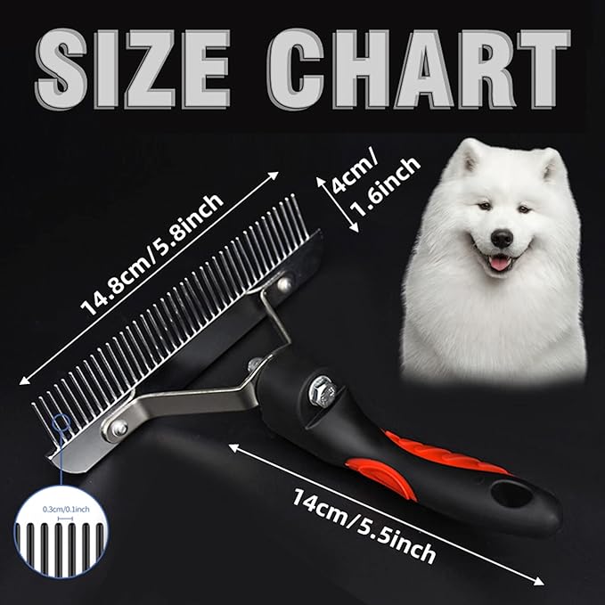 Undercoat Rake for Dogs, Long Tooth Dog Rakes Brush with Anti-Slip Handle - Dog Shedding Brushes for Grooming Long Hair Pets Husky,German Shepherd,Golden Retriever