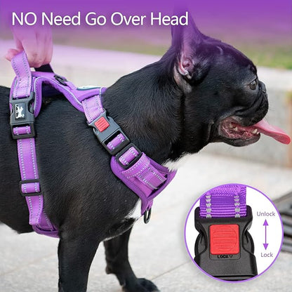 PoyPet No Pull Dog Harness, No Choke Reflective Dog Vest, Adjustable Pet Harnesses with Easy Control Padded Handle for Small Medium Large Dogs(Purple Matching Trim,M)
