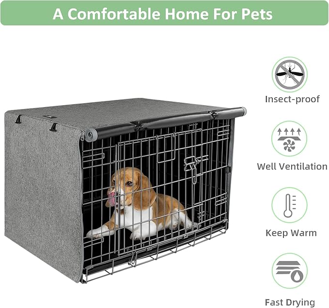 X-ZONE PET Double Door Dog Crate Cover - Polyester Pet Kennel Cover (Fits 24 30 36 42 48 inches Wire Crate) (36 Inch, Grey)
