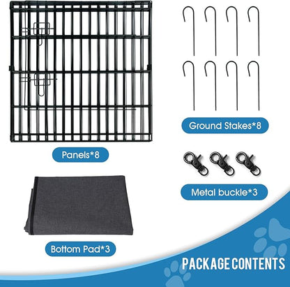 Artmalle Puppy Pet Playpen 8 Panel 24 Inch Indoor Outdoor Metal Portable Folding Animal Exercise Dog Fence Ideal for Pet Animals Dog Cat Rabbit Breed Puppy with Top Cover (Black with Top Cover)