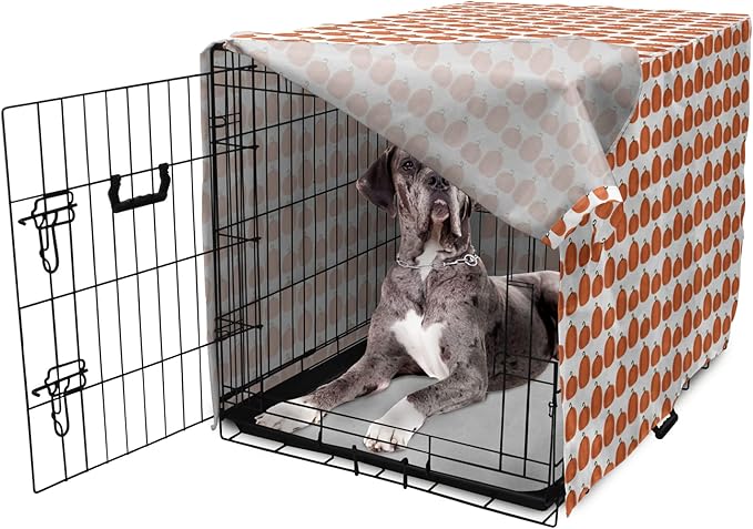 Lunarable Autumn Pumpkin Dog Crate Cover, Simplistic Halloween Fruit Pattern on Plain Backdrop, Easy to Use Pet Kennel Cover for Medium Large Dogs, 48 Inch, Orange Green