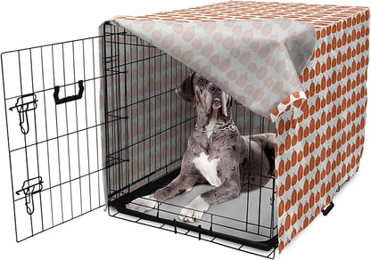 Lunarable Autumn Pumpkin Dog Crate Cover, Simplistic Halloween Fruit Pattern on Plain Backdrop, Easy to Use Pet Kennel Cover for Medium Large Dogs, 48 Inch, Orange Green