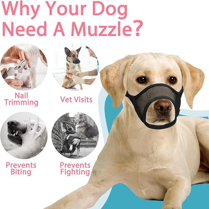 LUCKYPAW Dog Muzzle, Mesh Dog Muzzle for Large Medium Small Dogs, Soft Muzzles for Biting Chewing Fierce Barking, Breathable Muzzle with Adjustable Strap for Training (Black, XS(Snout:6.5"-7.5"))