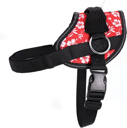 Bark Appeal Red Hibiscus No-Pull Dog Harness for Extra Large Sized Pets – Adjustable, Reflective Vest with 3 Leash Clips for Added Control, Easy Walks & Training – XXL