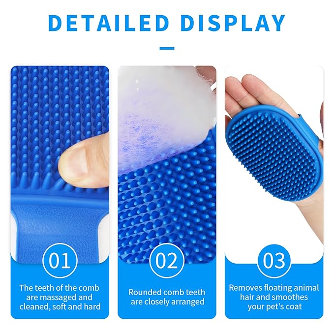 Dog Bath Brush, Thickened and Upgraded, Dog Shampoo Massage Brush with Adjustable Handle, Blue + Green, for Grooming Short and Long Hair Pets