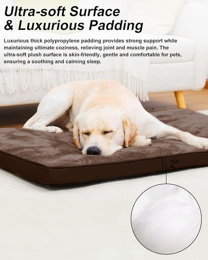 Dog Crate Bed for Large Size Dogs,Washable Dog Kennel Pad Ultra Soft Pet Sleeping Mat for Cages,Anti-Slip Bottom,35x22 inch,Brown
