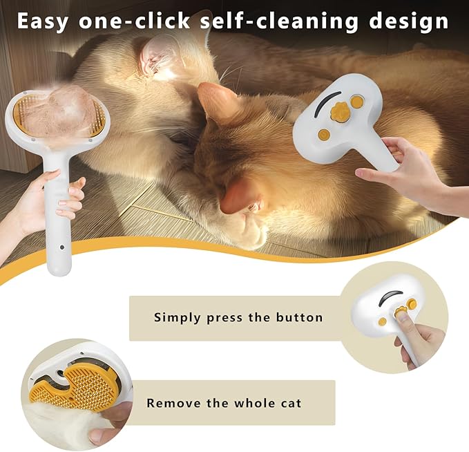 Pet Steam Brush for Dog & Cat – 3-in-1 Spray Hair Removal Comb – Steam for Shedding & Grooming – Water Brush for Long & Short Haired Pets – Spritz Defur Comb –