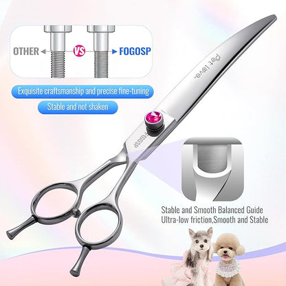 Curved Dog Grooming Scissors 7.5 inch Professional Curved Shears Dog Grooming for Poodle Large Dog Pet 30 Degree Japanese 440C Right Handed Super Sharp Purple Diamond(7.5,Curved)