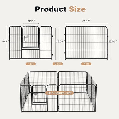 Heavy-Duty Iron Dog Playpen –8 Panel 24” Durable, Rust-Resistant Pet Fence for Indoor & Outdoor Use, Secure & Spacious Pet Play Area for Dogs, Puppies & Small Animals