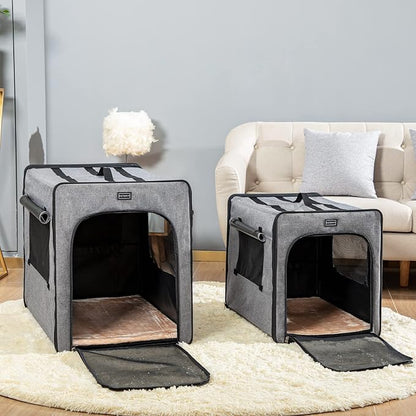 PETSFIT Dog Travel Crate, Soft Dog Crate - 31 Inch with Thicken Mat, Easy to Fold, Sturdy and Portable, Perfect for Traveling, Soft Sided Dog Crate Grey