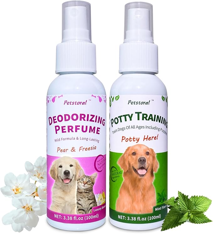 Potty Training & Deodorizing Perfume Spray - Dog Training & Behavior Aids | Stop Dog Marking, Puppy & Dog Pee and Poop Training Spray Kit (3.38 Fl Oz/100ml)