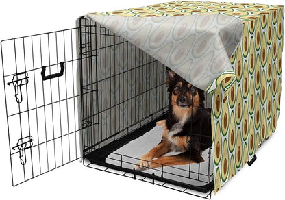 Lunarable Fruit Dog Crate Cover, Halved Avocado Slice Motifs Vegetable Food Natural Art, Easy to Use Pet Kennel Cover for Medium Large Dogs, 36 Inch, Pale Yellow Redwood
