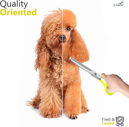 Laazar Dog thinning shears for dogs - Sharp Stainless Steel Blades with Colorful Handles, Safe and Easy-to-Use With Beautiful results, Long Lasting dog grooming thinning shears