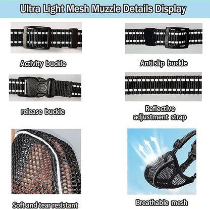 Large Dog Muzzle, Muzzle for Large Dogs to Prevent Eating/Chewing/Biting, Breathable Reflective Adjustable Medium Dog Accessories Dog Muzzle (Black, S)
