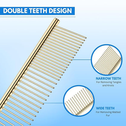 Pet Steel Comb Shears Professional Pet Grooming Comb Premium Stainless Steel Dematting Tool with Rounded Teeth for Dogs & Cats Best for Removing Knots,Tangles,Perfect for Long & Short Haired Pets