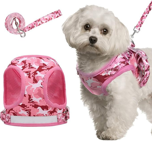 Step in Dog Harness and Leash Set, Reflective Adjustable Dog Vest Harness No Pull Puppy Harnesses for Small Dogs and Cats (S, Pink)