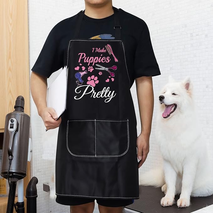 WZMPA Dog Groomer Apron With Pocket Dog Grooming Gifts I Make Puppies Pretty Adjustable Apron For Dog Stylist