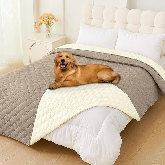 Smiry Waterproof Dog Blanket, Soft Dog Bed Cover Pet Blanket, Reversible Couch Cover for Dogs Washable, Pet Couch Covers for Sofa Furniture Protector for Puppy Cat (82x82 Inch, Taupe/Beige)