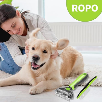Undercoat Rake for Deshedding and Dematting Dogs - Metal Comb and Brush for Pet Grooming Supplies (Green)