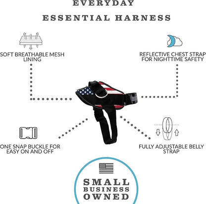 ShawnCo Essential Dog Harness, No-Pull Pet Vest with 3 Leash Clips, No Choke, Reflective, Adjustable and Padded, for Easy Walking and Training for Small, Medium and Large Dogs (Stars and Stripes, XL)