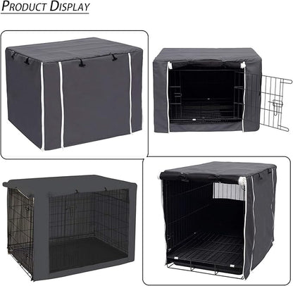 Geyecete Dog Crate Cover - Dog cage Covers Universal Fit for 24-48Inch Wire Dog cage, Lightweight Polyester Fabric, Breathable Double Door Dog Cage Cover-Gray-42 Inch