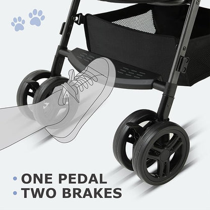 SWITTE Dog Stroller for Small Medium Dogs, Foldable Cat Pet Stroller with Reversible Handlebar, 4 Universal Wheels, Portable Puppy Dog Jogging Stroller with Waterproof Pad, Blue