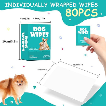 Pet Wipes for Dogs, Cleaning and Odor-Controlling Grooming Wipes for Paws, 80 Count