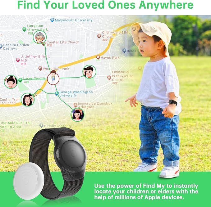 GPS Tracker for Kids, Teen, Special Needs, and Elderly, Works with Find My (iOS Only) APP, Waterproof, No Monthly Fee (Black)