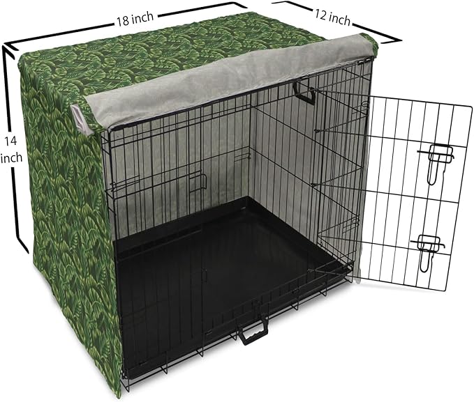 Lunarable Hunter Green Dog Crate Cover, Tropical Palm Leaves Exotic Plants Hawaiian Trees Jungle Natural Design, Easy to Use Pet Kennel Cover for Small Dogs Puppies Kittens, 18 Inch, Fern Green