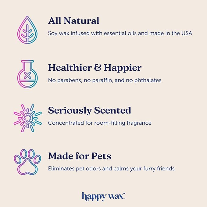 Happy Wax Lavender Fields Scented Wax Melts for Dog Owners – Odor Eliminating, Calming, Pet-Safe, Non-Toxic, Dye-Free, Perfect for Use with Wax Warmers - 4 oz Pouch